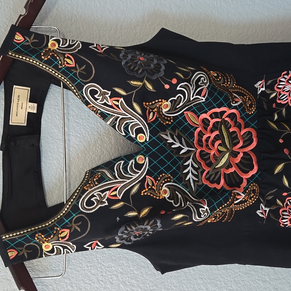 Anthropologie Moulinette Soeurs Embroidered Perennial Dress Black Floral Sz 10 - Picture 5 of 14